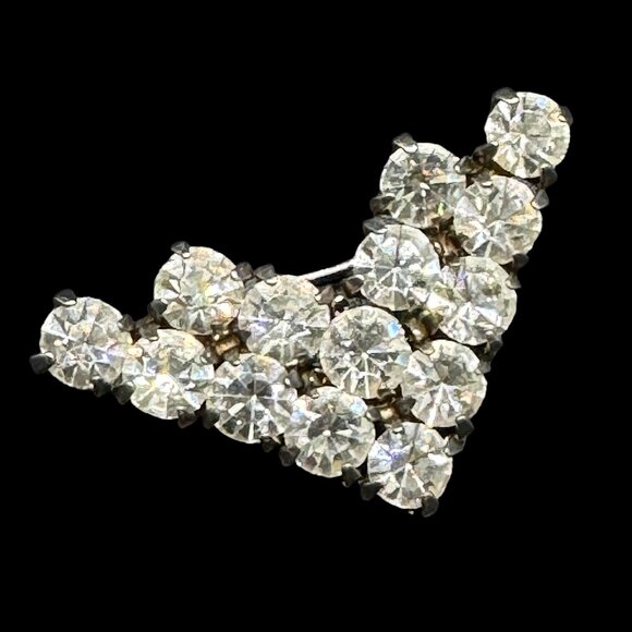 Vintage Clear Rhinestones Brooch Pin Triangle Sparkling Silver Tone - Picture 5 of 6